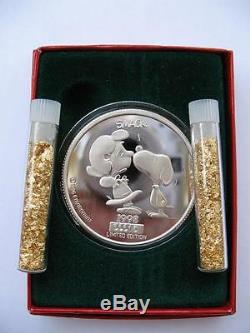 1-OZ.999 SILVER PEANUTS GANG CHARLIE BROWN LUCY SNOOPY KISS ENGRAVABLE COIN+GOLD 