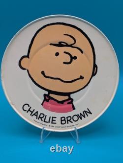 1950-1970 Peanuts Charlie Brown Snoopy Tin Toy Metal 4 Plates 4 Saucers Tray