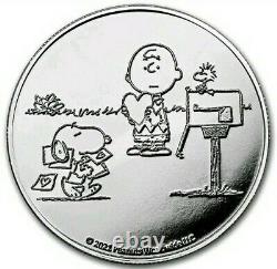 2021 1 Oz Proof Silver PEANUTS SNOOPY N CHARLIE BROWN VALENTINE Coin