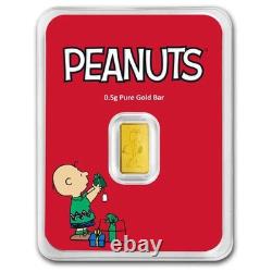 2025 PAMP Charlie Brown & Snoopy Peanuts 0.5g. 9999 Fine Gold Bar in TEP