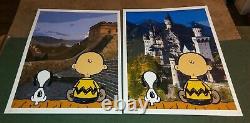 2x DEATH NYC ltd signed LG art print 45x32cm Charlie Brown Snoopy pyramid castle