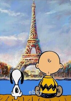 2x DEATH NYC ltd signed LG art prints 45x32cm Charlie Brown Snoopy Eiffel Tower