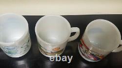 3 Fire King Anchor Hocking Snoopy Skating Milk Glass Mugs & Charlie Brown