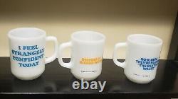 3 Fire King Anchor Hocking Snoopy Skating Milk Glass Mugs & Charlie Brown