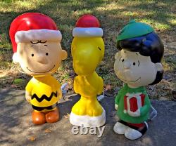 3pc set Blow Mold Peanuts Christmas Yard Decor Charlie Brown Woodstock Lucy 22