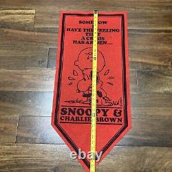 70s vtg large pennant felt Charlie Brown Snoopy art advertising sign red 34x15