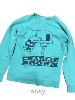 80s SNOOPY Peanuts Charlie Brown Sweatshirt Beams Green Length 61cm SZ L 2405Y