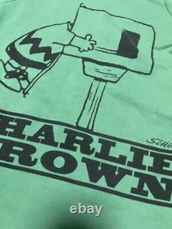 80s SNOOPY Peanuts Charlie Brown Sweatshirt Beams Green Length 61cm SZ L 2405Y