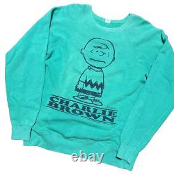 80s SNOOPY Peanuts Charlie Brown Sweatshirt Beams Green Length 65cm SZ M 2405Y