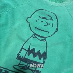 80s SNOOPY Peanuts Charlie Brown Sweatshirt Beams Green Length 65cm SZ M 2405Y