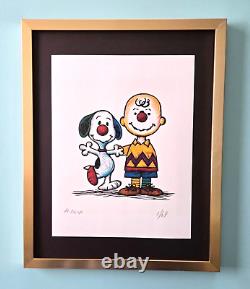 AIDAN FLUX Hand Signed Authentic Print Framed Snoopy and Charlie Brown COA