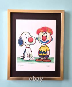 AIDAN FLUX Hand Signed Authentic Print Framed Snoopy and Charlie Brown COA