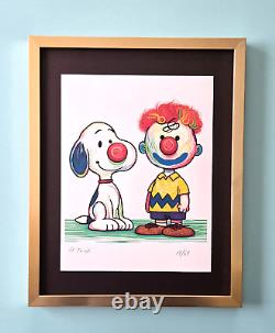 AIDAN FLUX Hand Signed Authentic Print Framed Snoopy and Charlie Brown COA