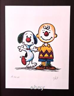 AIDAN FLUX Hand Signed Authentic Print Framed Snoopy and Charlie Brown COA