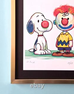 AIDAN FLUX Hand Signed Authentic Print Framed Snoopy and Charlie Brown COA