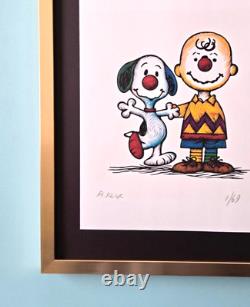 AIDAN FLUX Hand Signed Authentic Print Framed Snoopy and Charlie Brown COA