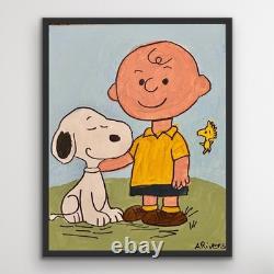 ARivers Snoopy And Charlie Brown Original Art 14x11 Comics Painting Canvas Decor
