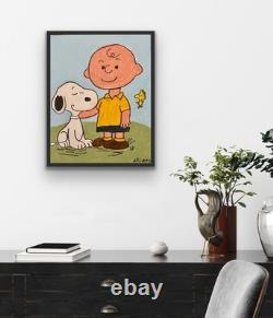ARivers Snoopy And Charlie Brown Original Art 14x11 Comics Painting Canvas Decor