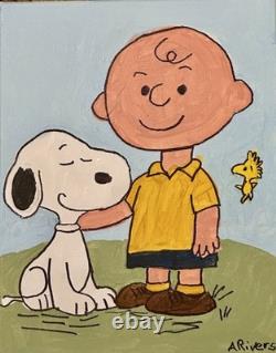ARivers Snoopy And Charlie Brown Original Art 14x11 Comics Painting Canvas Decor