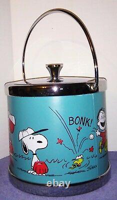 Baseball Peanuts Snoopy Charlie Brown & Gang Ice Bucket 1973 Very Nice With LID