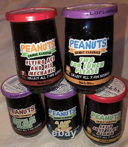 COMPLETE 5 WELCH'S PEANUTS Jelly JARS CHARLIE BROWN SNOOPY LINUS withLIDS UNOPENED