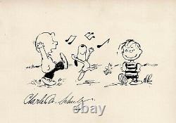 Charles M Schulz Charlie Brown Linus Snoopy & Woodstock drawing full signed COA
