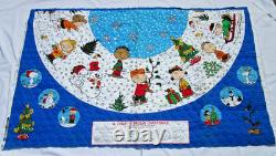 Charlie Brown Christmas Tree Skirt Set of 2 Quilted Fabric Panels Snoopy Lucy