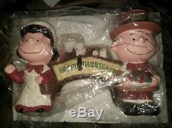 Charlie Brown Lucy, Snoopy 7 In Porcelain Thanksgiving Taper Candleholder Rare