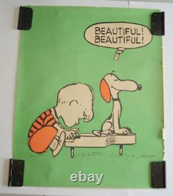 Charlie Brown Snoopy Playing Piano Vintage Poster Beautiful! Green 25.5 x 20