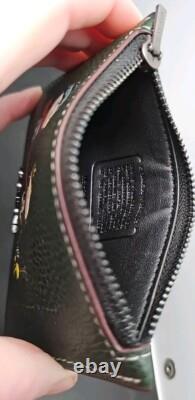 Coach Zip Card Case Leather Charlie Brown Snoopy Woodstock Dark Green