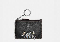 Coach x Peanuts Snoopy Mini Skinny ID Case leather Wallet Key Chain New black