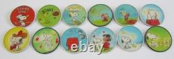 Complete Set 12 Peanuts Charlie Brown Snoopy 1971 Vari-Vue Lenticular Pin/Button