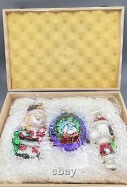 Crate PEANUTS Kurt Adler Polonaise SNOOPY CHARLIE BROWN Glass XMAS ORNAMENT SET