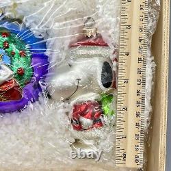 Crate PEANUTS Kurt Adler Polonaise SNOOPY CHARLIE BROWN Glass XMAS ORNAMENT SET