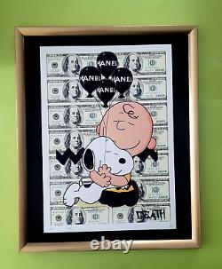 DEATH NYC Hand Signed LARGE Print Framed 16x20in COA SNOOPY CHARLIE BROWN LOVE ^