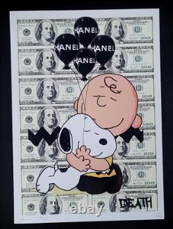 DEATH NYC Hand Signed LARGE Print Framed 16x20in COA SNOOPY CHARLIE BROWN LOVE ^