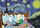 Death Nyc Ltd Ed Signed Art Print 45x32cm Snoopy Charlie Brown Van Gogh Bed Time