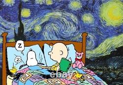 DEATH NYC ltd ed signed art print 45x32cm Snoopy Charlie Brown Van Gogh bed time