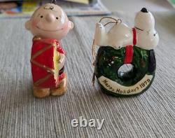 Determined Snoopy Charlie Brown Pottery Ornament Set