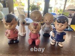 Hand Painted Ceramic Peanuts Characters Set of Six 9 Charlie Brown Snoopy 1950s