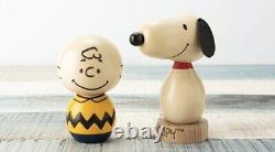 Japan Limited PEANUTS Snoopy & Charlie Brown Wooden Figure Usaburo KOKESHI DOLL