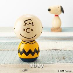 Japan Limited PEANUTS Snoopy & Charlie Brown Wooden Figure Usaburo KOKESHI DOLL