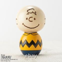 Japan Limited PEANUTS Snoopy & Charlie Brown Wooden Figure Usaburo KOKESHI DOLL