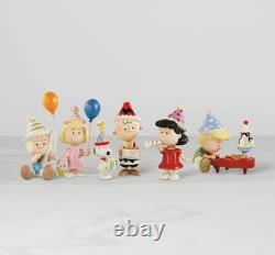 LENOX PEANUTS BIRTHDAY PARTY Figurine Set 6 Piece Charlie Brown, Snoopy, Lucy NEW