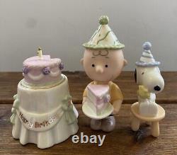 Lenox Peanuts Snoopy's Birthday Party Set Of 3 Charlie Brown Cake Collectible