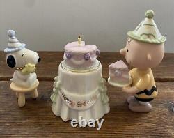 Lenox Peanuts Snoopy's Birthday Party Set Of 3 Charlie Brown Cake Collectible