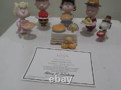 Lenox Peanuts Thanksgiving Figurines 6PC Pilgrim Dinner Snoopy Charlie Brown 24K