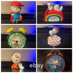 Lot Of 6 Vintage Peanuts Snoopy Charlie Brown Flying Ace Alarm Clock Figure Lot