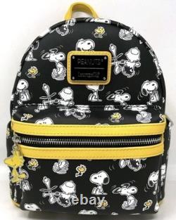 Loungefly Peanuts Snoopy Woodstock Charlie Brown Mini Backpack Black Yellow NWT