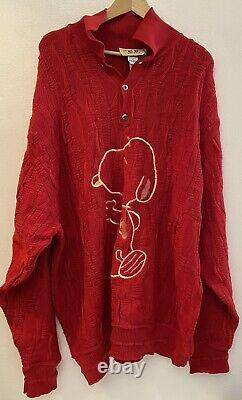 Men's Vintage Charlie Brown Snoopy Red Sweater Heavy Knit Relaxed Fit Size 2XL